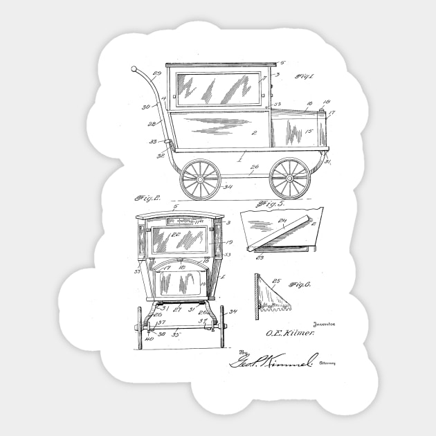 Baby Carriage Vintage Patent Hand Drawing Sticker by TheYoungDesigns